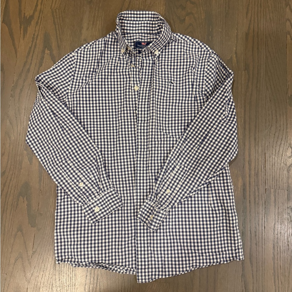 Vineyard Vines Navy and White Gingham Shirt 16Y